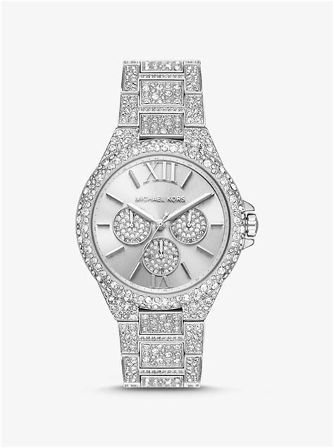 michael kors oversized camille pavé silver-tone watch|Michael Kors camille watch.